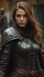 a woman dressed as an elf wearing armor