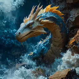 a painting of a dragon with water spray