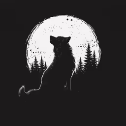 a wolf with trees in the background under a full moon