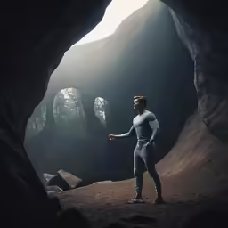 man standing in an opening in a cave