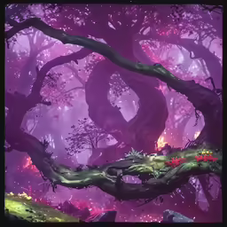 an animated scene of trees in the forest
