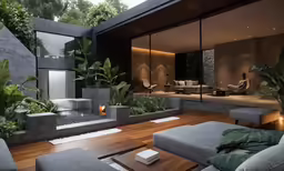 a house with the outside reflecting off of the walls and floors