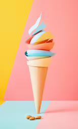 an ice cream cone with several colors on it