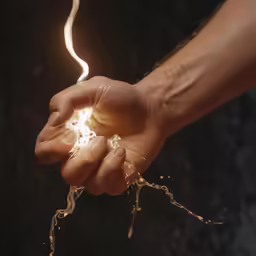a hand holding the side of a string of something in the dark
