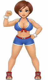 a cartoon woman in blue sports wear