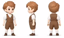 animation character poses with a little boy in some work gear