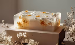 a close up of a soap block on a table