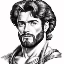 a drawing of an man with long hair and beard