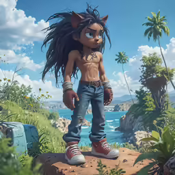 an image of a man with a weird hair and pigtails in the wild