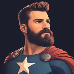 a man with a beard in front of a dark background