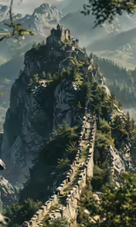 the mountain is in full bloom with a castle on top