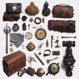 a collection of brown and white items laid out on top of each other