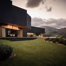 a house in the mountains with mountains and trees