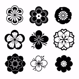 black and white flower clipart,four flower shapes in black and white