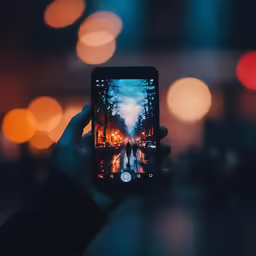 someone taking a photo of a street at night