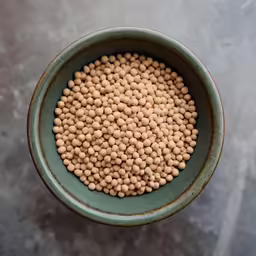 small grains are placed in a bowl and sitting on the table