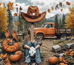 there is a person sitting on the ground with a cowboy hat on their head