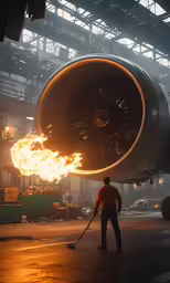 the man is cleaning a jet in the air