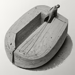 a sculpture in the shape of a wooden boat