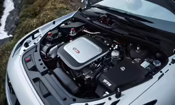 the engine compartment of a sports car