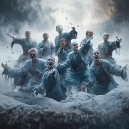 some people are in the water with their faces covered by foam