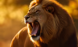 a close up image of an adult lion growling
