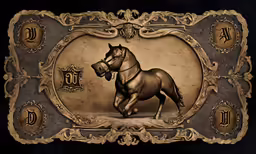 a brown horse standing inside of a frame