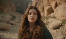 a beautiful woman in green is looking away from the camera
