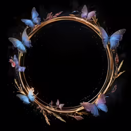 an artistic circle frame with butterfly decorations