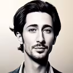a portrait of a man with black hair