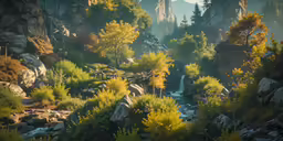 there is a waterfall in the middle of the woods