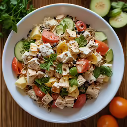 there is a white bowl filled with many vegetables