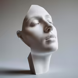 a head with the face made up of white plastic