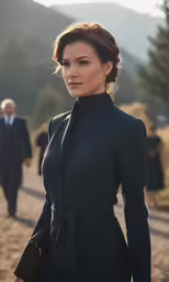 a woman standing in front of a man