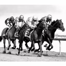 two jockeys racing horses on a track