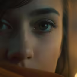 a girl is looking through a cloth at her reflection
