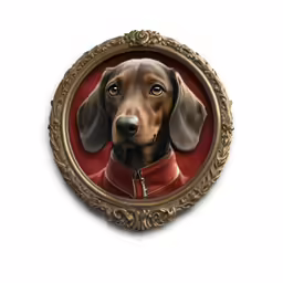 this is a painting of a dog dressed in a red jacket