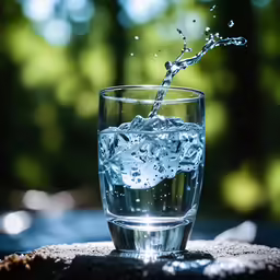 water poured into a glass on the table