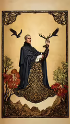 a painting of a saint standing with his hands up