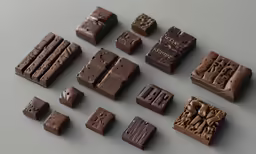 chocolate squares that have different shapes and sizes
