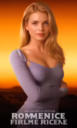 the poster features a beautiful blonde in blue
