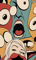 a poster of cartoon characters all screaming and a cat