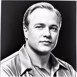 black and white photograph of man with balding hair