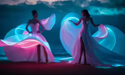 two models, with flowing and flowing flowing material