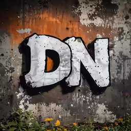 graffiti on an old, rusty wall that says dn