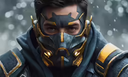 a man wearing a helmet with a yellow face