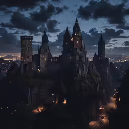 this image is taken at night with lights on the buildings