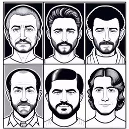 a black and white illustration of men