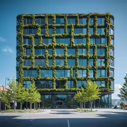 a building with lots of plants growing on the side
