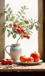 a white plate with tomatoes sitting on top of a table